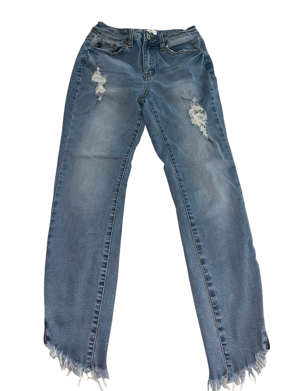 KanCan Women’s Jeans Size 7/21 Distressed Raw Hem Ankle Zipper Medium Wash